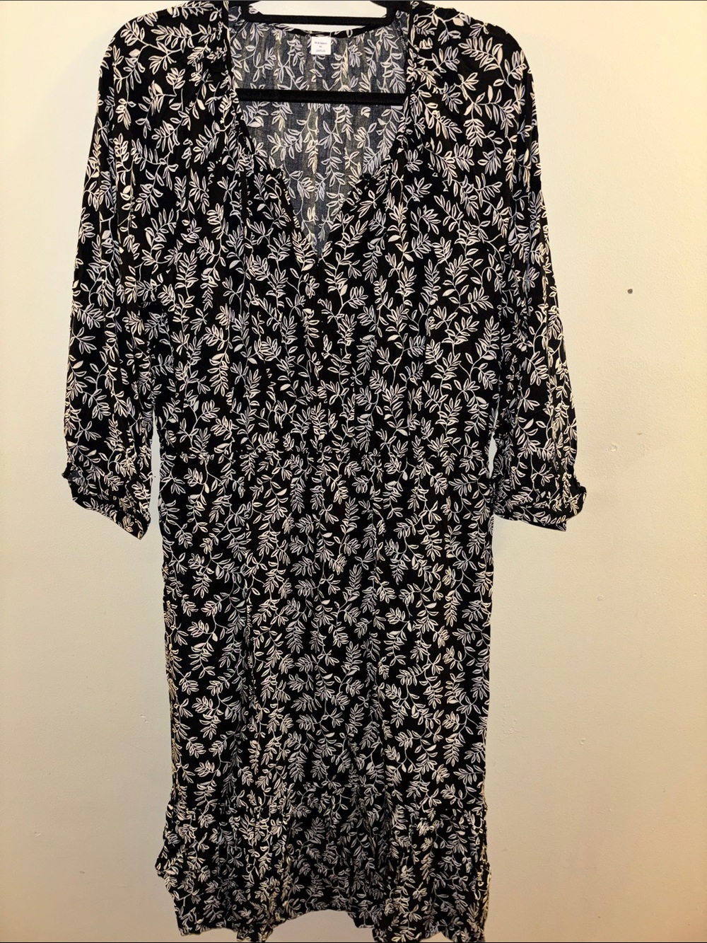 Old Navy Black Dress with White and Cream Leaf Print (bust 50 length 45)